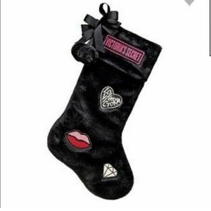 Victoria’s Secret 2018 faux fur Christmas stocking with glitter patches